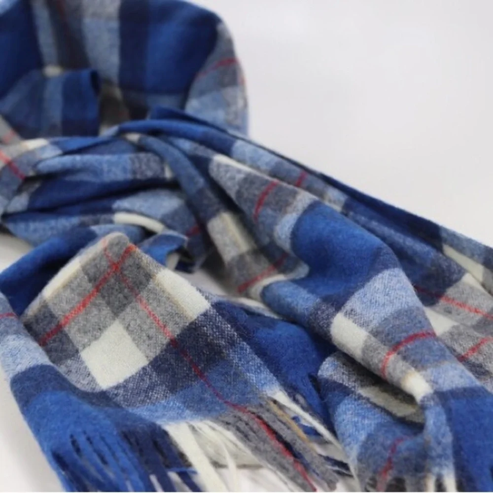 Vintage Pendleton Blue plaid scarf, 100% Virgin Wool, long blue winter scarf,
